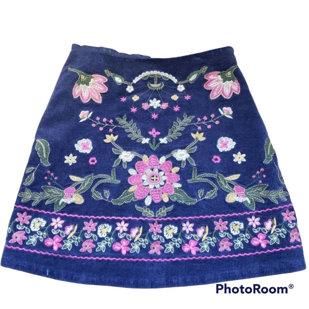 Harper skirt navy corduroy floral embroidered short S - Picture 1 of 4